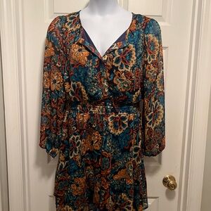 Leslie Fay Multicolor Floral Long Sleeve Dress